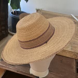 African Hand Woven Bolga Sun Hat Elephant Grass Boho Ghana 8 Inches Diameter